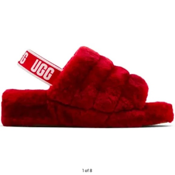 UGG Red Fluff Yeah Slide Sandals Slippers 10 - Picture 1 of 8
